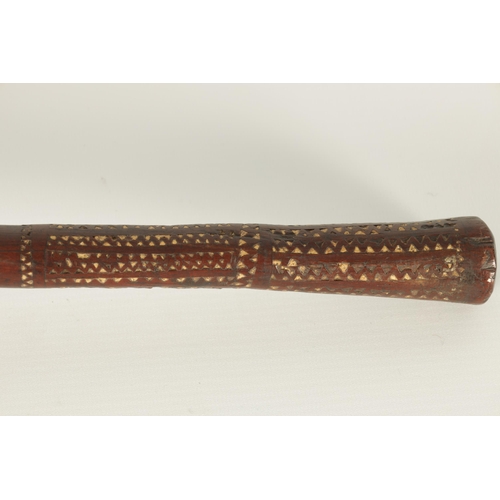 662 - A 19TH CENTURY FIGIAN ULA HARDWOOD THROWING CLUB with carved inlaid grip to the handle. (41.5cm over... 