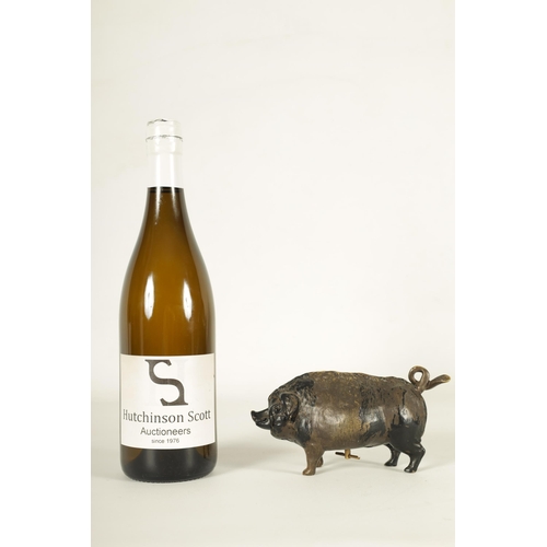 668 - A 20TH CENTURY COLD PAINTED BRONZE COUNTER BELL modelled as a fat bellied pig enclosing a mechanical... 