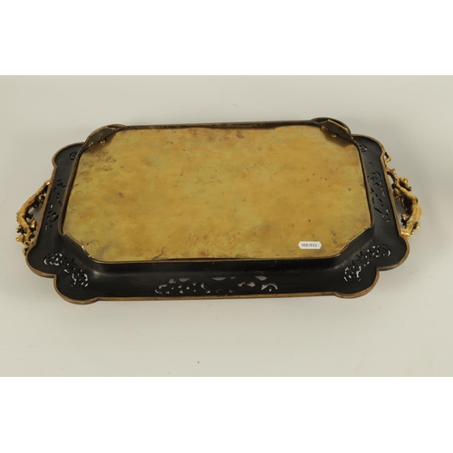 675 - A LATE 19TH CENTURY FRENCH PARCEL GILT BRONZE TRAY IN THE JAPANESQUE STYLE of shaped rectangular for... 