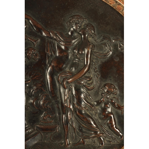 681 - A PAIR OF 18TH CENTURY FRENCH BRONZE ROUNDELS AFTER CLODION depicting classical figural scenes - mou... 