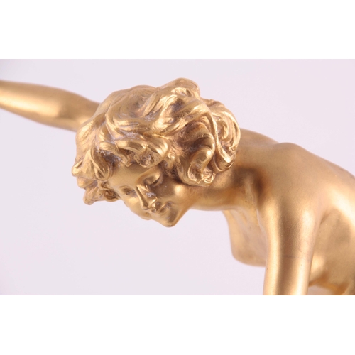 685 - CLAIRE JEANNE ROBERTE COLINET. AN ART DECO GILT PATINATED CAST BRONZE FIGURE depicting a nude girl j... 