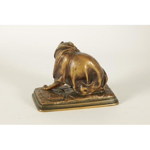 686 - LALOUETTE. A LATE 19TH FRENCH PATINATED BRONZE SCULPTURE modelled as a bulldog with blanket on a nat... 