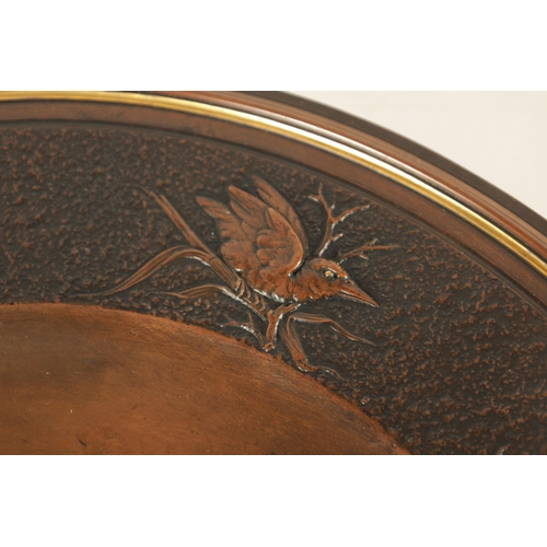 687 - A 19TH CENTURY FRENCH JAPANESQUE BRONZE CHARGER of brown patination with gilt highlights finely cast... 