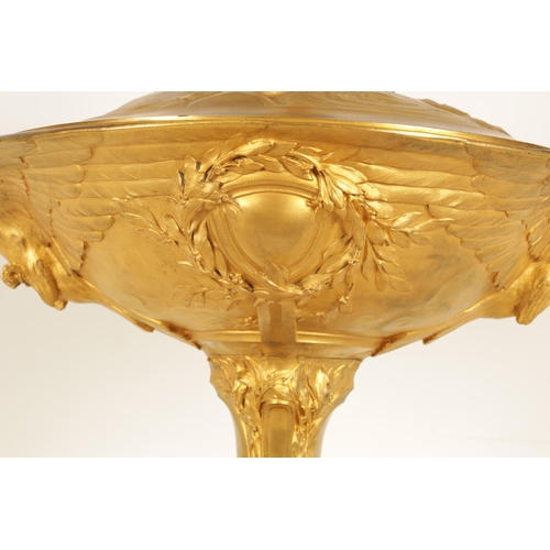 691 - A LARGE EARLY 20TH CENTURY CHARLES CHRISTOFLE & CIE GILT BRONZE PRESENTATION FIGURAL CUP AND COVER S... 