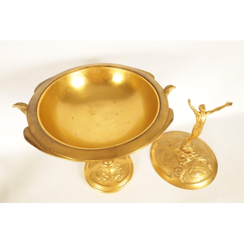 691 - A LARGE EARLY 20TH CENTURY CHARLES CHRISTOFLE & CIE GILT BRONZE PRESENTATION FIGURAL CUP AND COVER S... 