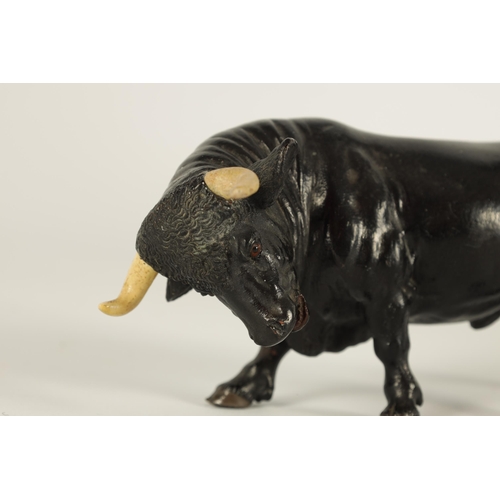 692 - AN EARLY 20TH CENTURY AUSTRIAN COLD-PAINTED FRANZ BERGMAN STYLE BRONZE DEPICTING A RAGING BULL stamp... 