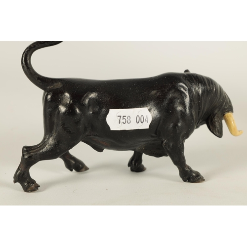 692 - AN EARLY 20TH CENTURY AUSTRIAN COLD-PAINTED FRANZ BERGMAN STYLE BRONZE DEPICTING A RAGING BULL stamp... 