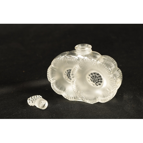 7 - A FRENCH RENE LALIQUE CLEAR GLASS ÒDUEX FLEURÓ SCENT BOTTLE with frosted petals, etched signiature '... 