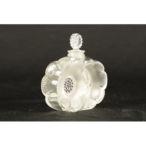 7 - A FRENCH RENE LALIQUE CLEAR GLASS ÒDUEX FLEURÓ SCENT BOTTLE with frosted petals, etched signiature '... 