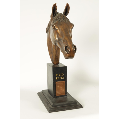 708 - MAUREEN COATMAN. A LARGE LIMITED EDITION BRONZE SCULPTURE OF RED RUM the bronze bust inscribed on th... 