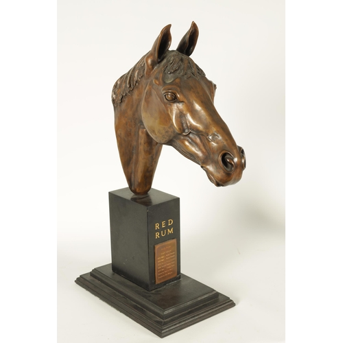 708 - MAUREEN COATMAN. A LARGE LIMITED EDITION BRONZE SCULPTURE OF RED RUM the bronze bust inscribed on th... 