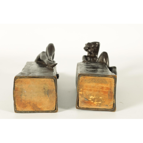 711 - CLIO HINTON HUNEKAR (AMERICAN 1870 - 1925) A STYLISH PAIR OF ART NOVEAU STYLE BRONZE FIGURAL BOOKEND... 