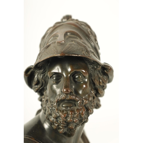 713 - A 19TH CENTURY BRONZE BUST OF AJAX THE GREAT well patinated with gilt hight-lighted socle (24cm high... 