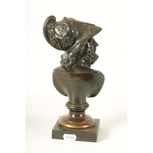 713 - A 19TH CENTURY BRONZE BUST OF AJAX THE GREAT well patinated with gilt hight-lighted socle (24cm high... 