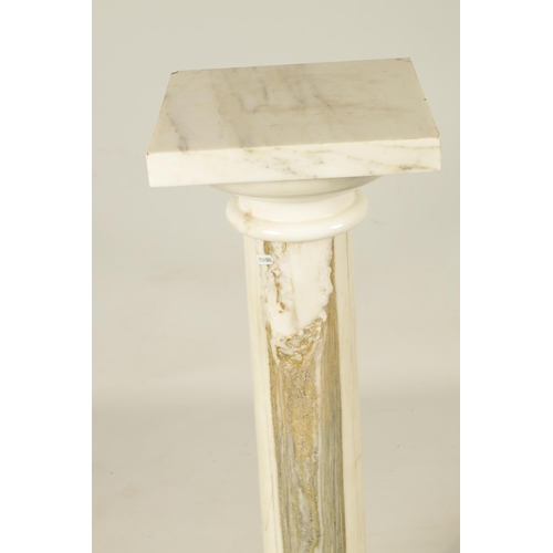 715 - A LATE 19TH CENTURY VEINED WHITE MARBLE COLUMN PEDESTAL the turned column on a square base and remov... 