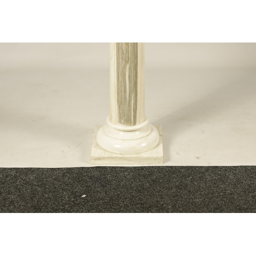 715 - A LATE 19TH CENTURY VEINED WHITE MARBLE COLUMN PEDESTAL the turned column on a square base and remov... 