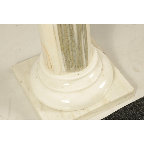 715 - A LATE 19TH CENTURY VEINED WHITE MARBLE COLUMN PEDESTAL the turned column on a square base and remov... 