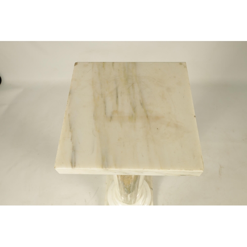 715 - A LATE 19TH CENTURY VEINED WHITE MARBLE COLUMN PEDESTAL the turned column on a square base and remov... 