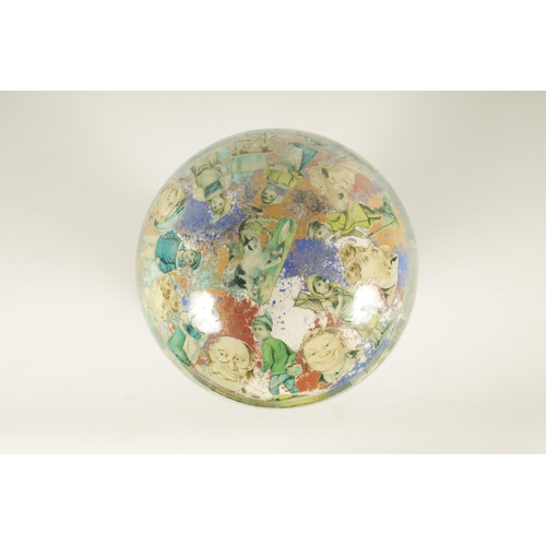 717 - A RARE 19TH CENTURY DECALCOMANIA GLASS GLOBE internally decorated with portraits, mask heads and dom... 