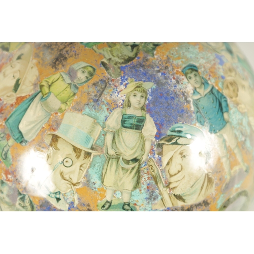 717 - A RARE 19TH CENTURY DECALCOMANIA GLASS GLOBE internally decorated with portraits, mask heads and dom... 