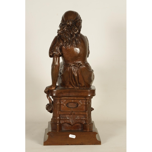 718 - FERDINAND BARBEDIENNE (1810-1892). A 19TH CENTURY FIGURAL BRONZE SCULPTURE depicting a seated Female... 