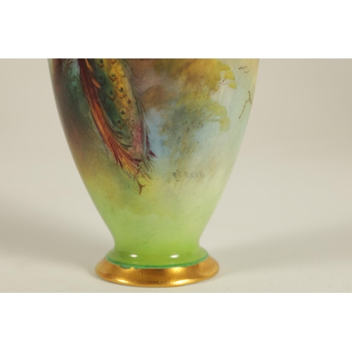 72 - AN EARLY 20TH CENTURY MINIATURE ROYAL WORCESTER DOUBLE HANDLED BALUSTER VASE painted with a scene of... 