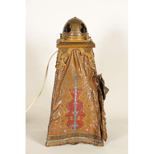 722 - AN EARLY 20TH CENTURY BERGMAN COLD-PAINTED BRONZE ORIENTALIST TABLE LAMP depicting an Arabian gentle... 