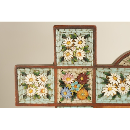 723 - A 19TH CENTURY ITALIAN MICRO-MOSAIC DOUBLE PICTURE FRAME with shaped surround decorated with flower ... 