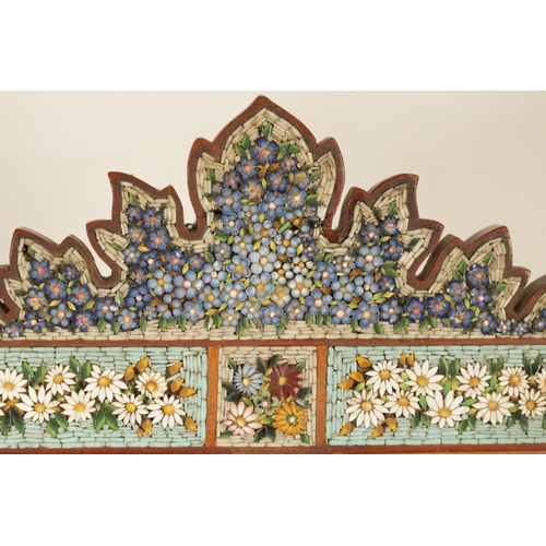 723 - A 19TH CENTURY ITALIAN MICRO-MOSAIC DOUBLE PICTURE FRAME with shaped surround decorated with flower ... 