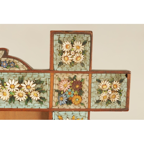 723 - A 19TH CENTURY ITALIAN MICRO-MOSAIC DOUBLE PICTURE FRAME with shaped surround decorated with flower ... 