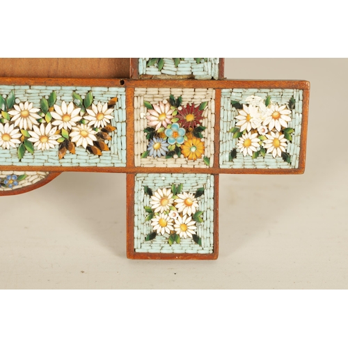 723 - A 19TH CENTURY ITALIAN MICRO-MOSAIC DOUBLE PICTURE FRAME with shaped surround decorated with flower ... 