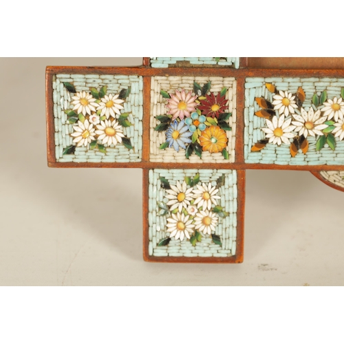 723 - A 19TH CENTURY ITALIAN MICRO-MOSAIC DOUBLE PICTURE FRAME with shaped surround decorated with flower ... 