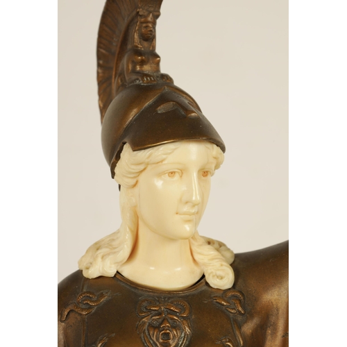 732 - GOTTHILF JAEGER. AN ART DECO GERMAN BRONZE AND IVORY FIGURE modelled as a young woman wearing Trojan... 