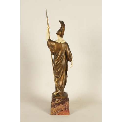 732 - GOTTHILF JAEGER. AN ART DECO GERMAN BRONZE AND IVORY FIGURE modelled as a young woman wearing Trojan... 