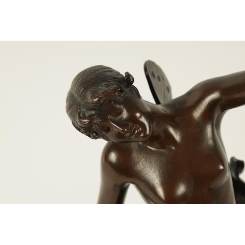 735 - FRANZ ROSSE (1856-1900) AN ART NOUVEAU BRONZE SCULPTURE OF A SEMI NUDE WINGED ANGEL finely cast with... 