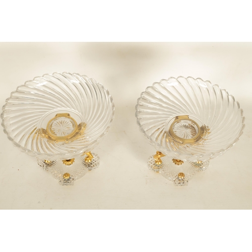 737 - A FINE PAIR OF LATE 19TH/EARLY 20TH CENTURY BACCARAT ORMOLU AND CUT GLASS COMPORTS with swirled dish... 