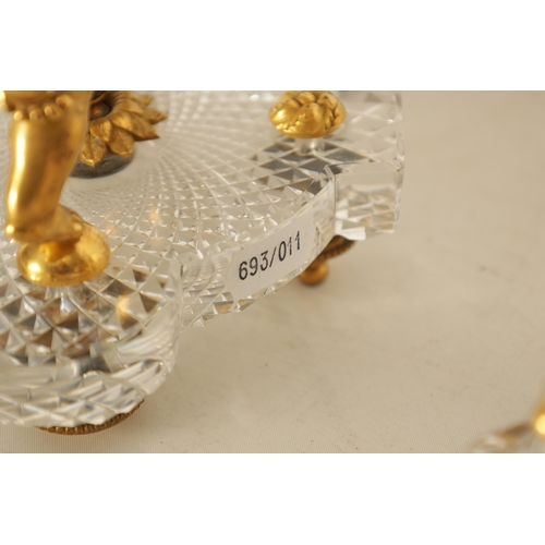 737 - A FINE PAIR OF LATE 19TH/EARLY 20TH CENTURY BACCARAT ORMOLU AND CUT GLASS COMPORTS with swirled dish... 