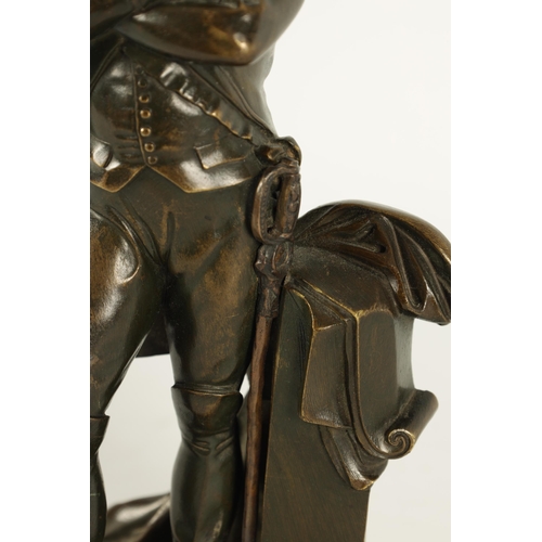 738 - A 19TH CENTURY BRONZE SCULPTURE OF NAPOLEON modelled standing by a draped pillar (23.5cm high)