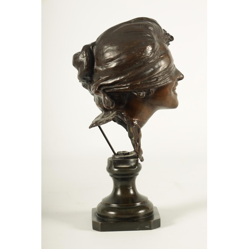 741 - A LATE 19TH CENTURY NEAPOLITAN BRONZE BUST in the manner of Vincenzo Gemito, modelled as a blindfold... 