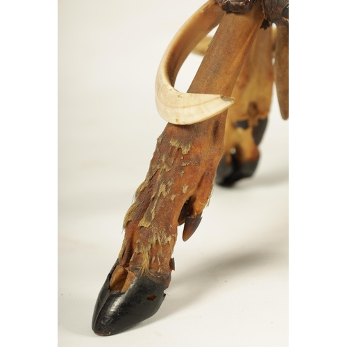 743 - AN UNUSUAL PAIR OF 19TH CENTURY BLACK FOREST POLYCHROME CARVED WOOD, ANTLER HORN AND BOAR'S TUSK FIV... 