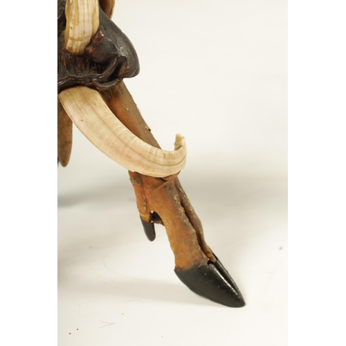 743 - AN UNUSUAL PAIR OF 19TH CENTURY BLACK FOREST POLYCHROME CARVED WOOD, ANTLER HORN AND BOAR'S TUSK FIV... 