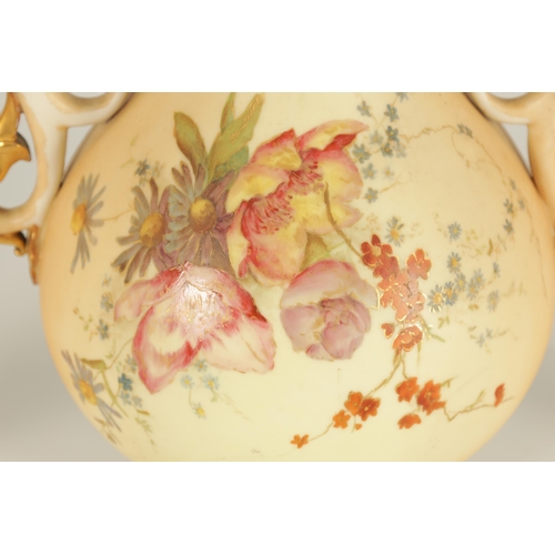 77 - AN ORNATE ROYAL WORCESTER GILT AND IVORY GROUND SCROLLED TWO-HANDLED CABINET VASE AND COVER of bulbo... 