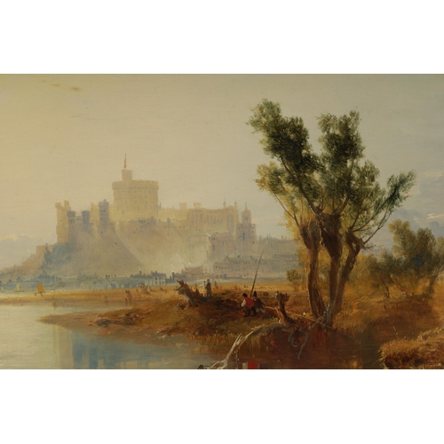 799 - JAMES BAKER PYNE (BRITISH, 1800-1870) OIL ON CANVAS. View of Windsor castle from the Thames, signed ... 