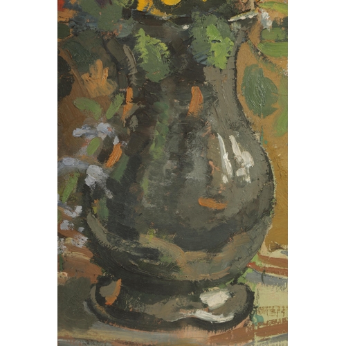 800 - McCLURE. A 20TH CENTURY GLASGOW SCHOOL OIL ON CANVAS STILL LIFE depicting a vase of flowers - glazed... 