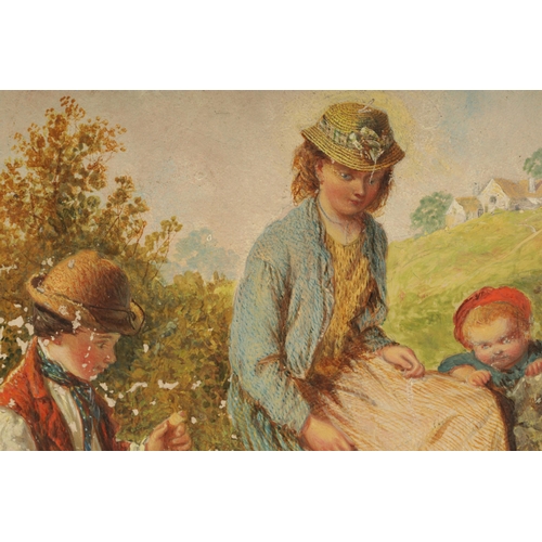 801 - ATT. TO ALFRED H. GREEN (1822-1878) OIL ON WOOD PANEL. Children in a country setting, unsigned and w... 