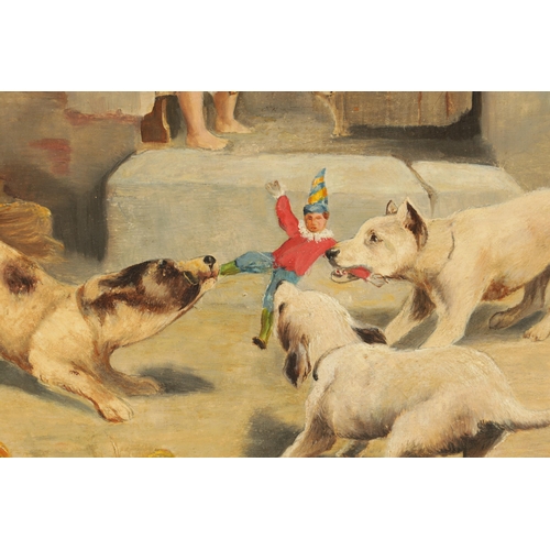 804 - H. DOGGMAN. A PAIR OF 19TH CENTURY OILS ON WOOD PANELS. Three young terriers playing with a child's ... 