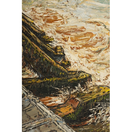 806 - ROBERT WILLIAM HILL (1932-1990) OIL ON BOARD. 'BREAKWATER IN COMING TIDE', signed top left, original... 