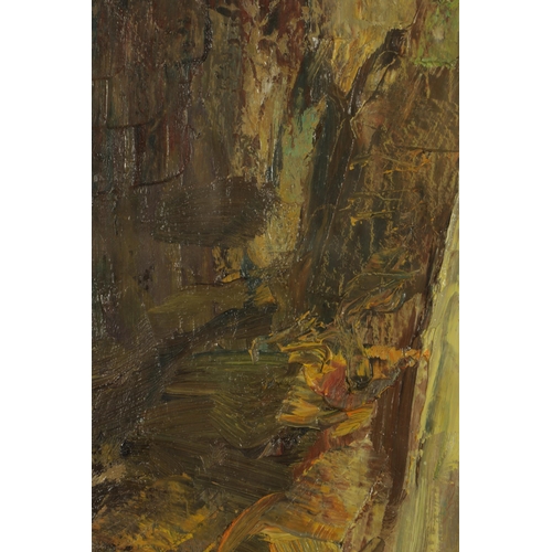 810 - AN EARLY 20TH CENTURY ABSTRACT HEAVY IMPASTO OIL ON CANVAS depicting a female figure in an interior ... 