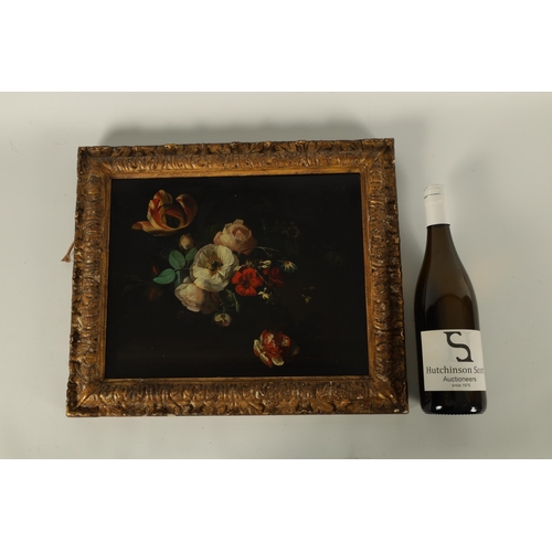 817 - AN 18TH CENTURY DUTCH STILL LIFE - OIL ON COPPER PANEL depicting an arrangement of flowers - leaf mo... 