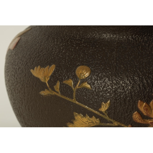 84 - A 19TH CENTURY MINTONS JAPANESQUE CERAMIC JARDINIERE Simulated as bronze with raised gilt bird and f... 